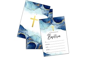 Watercolor Blue Baptism Invitations Boy with Envelopes(25 Pack)