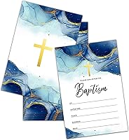 Vista 1 de Invitaciones de bautismo con sobres, tarjetas de invitación de baby shower azul acuarela, invitación de primera comunión de lámina dorada