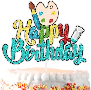 Art Cake Topper Kids Happy Birthday Palette Decorations, Boy and Girl Painter Birthday Party, Baby Shower Party, or Art Painting Theme Party Paint Splash Decoration Supplies. SugarGera
