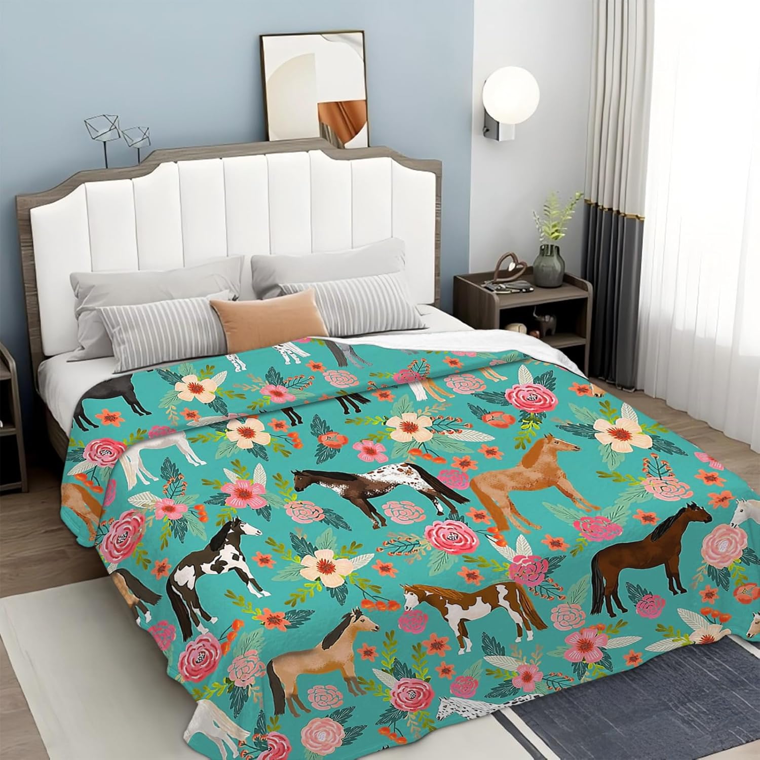 Tijuboni Horse Throw Blanket Horse Gifts for Girls Boys Women Men Kids Adults Soft Flannel Fleece Blanket for Couch Sofa ​Bed Home Decor 50"x60"
