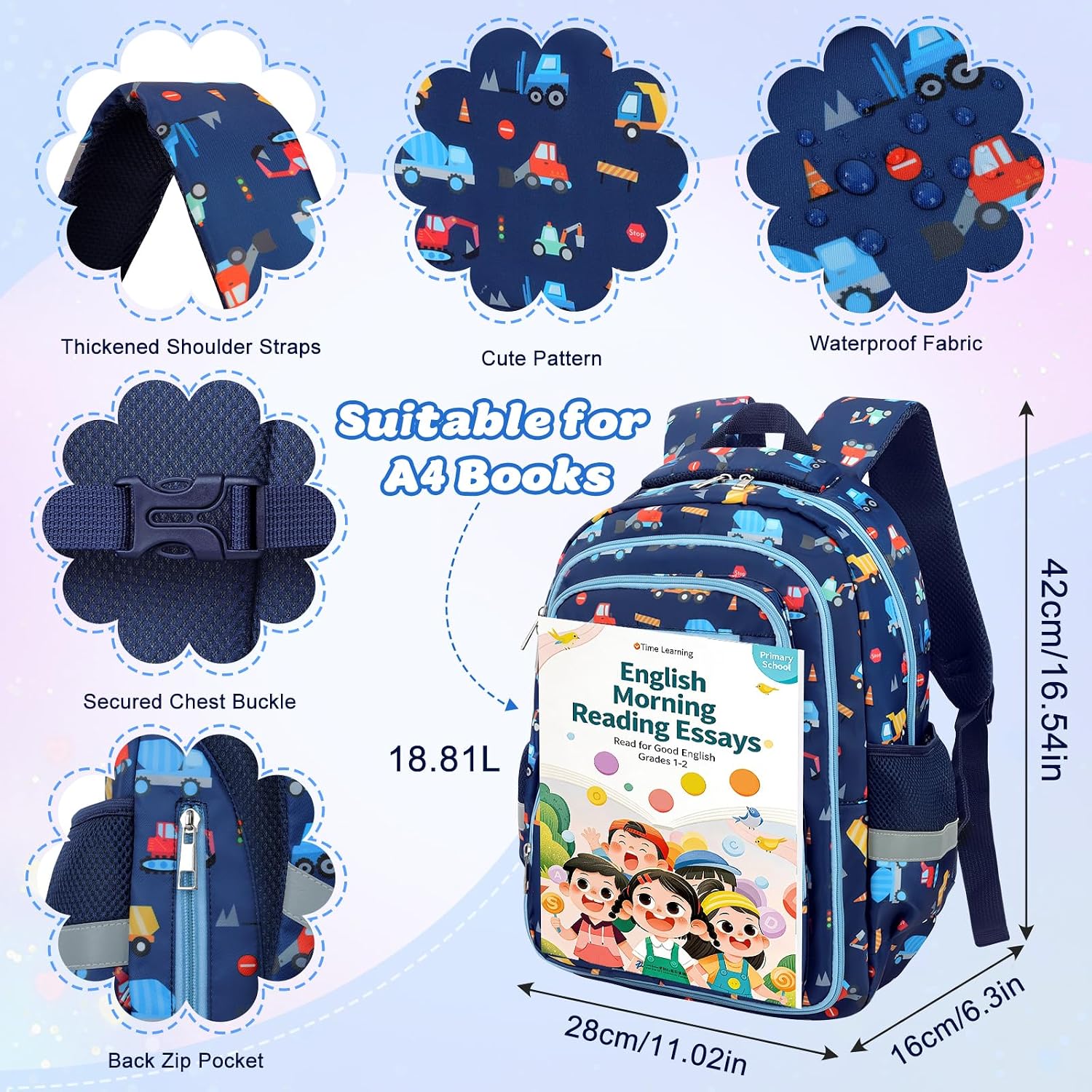 Kids Backpack for Boys Large-Capacity Children's Bookbag Elementary Middle Students Lightweight Teen Daypack for Sport Travel School Car image 3