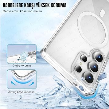 Ehr. Samsung Galaxy S25 Ultra Compatible Camera Protected Rigid Yellowproof Crystal Clear Case with Magsafe Wireless Charging (Transparent, Samsung Galaxy S25 Ultra)