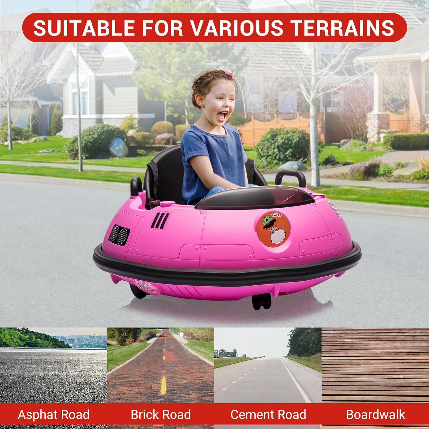 Ride On Bumper Car, 12V Kids Bumper Car with Remote Control, Electric Ride On Toys for Toddlers, 360° Spin Wheels, LED Lights, 5-Point Safety Belt & Music