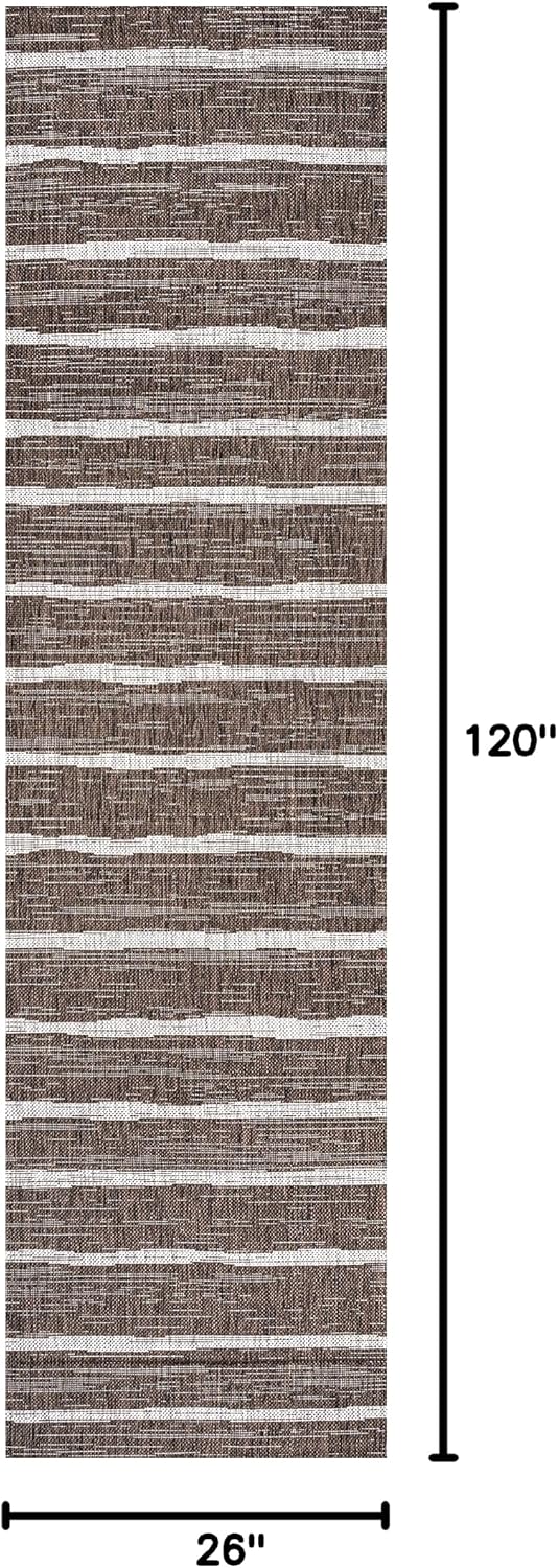 Eyely BMS125B-210 Santa Monica Colonia Berber Stripe Indoor/Outdoor Runner Rug Modern;Bohemian;Transitional, Bedroom, Kitchen, Backyard, Patio, Easy-Cleaning, Non-Shedding, 2 X 10, Brown/Beige