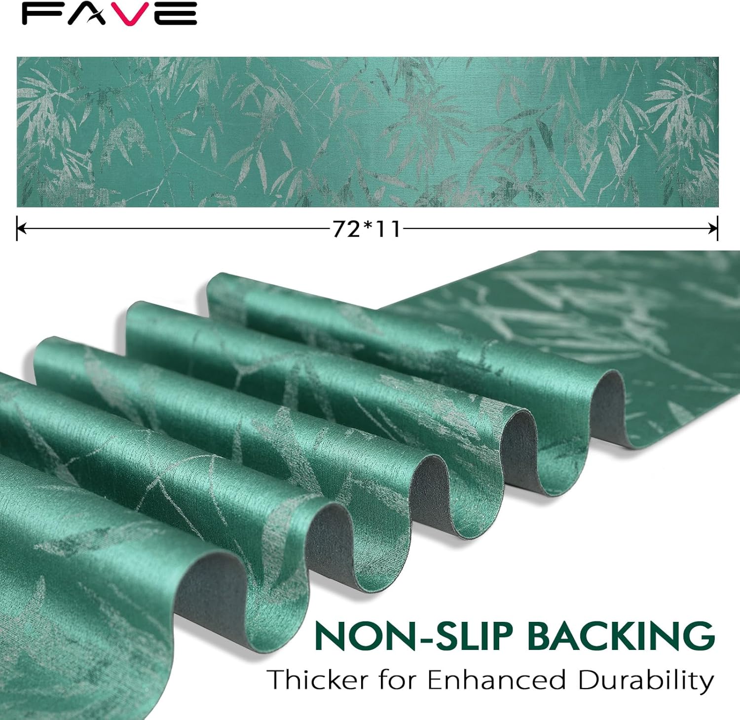 FAVE Hunter Green Table Runners Stain Table Runner for Rectangle Table Graduated Embroidery Design Dining Table Decor for Wedding, Banquet, Birthday, Party, Restaurant(Emerald Bamboo,72”x11”)