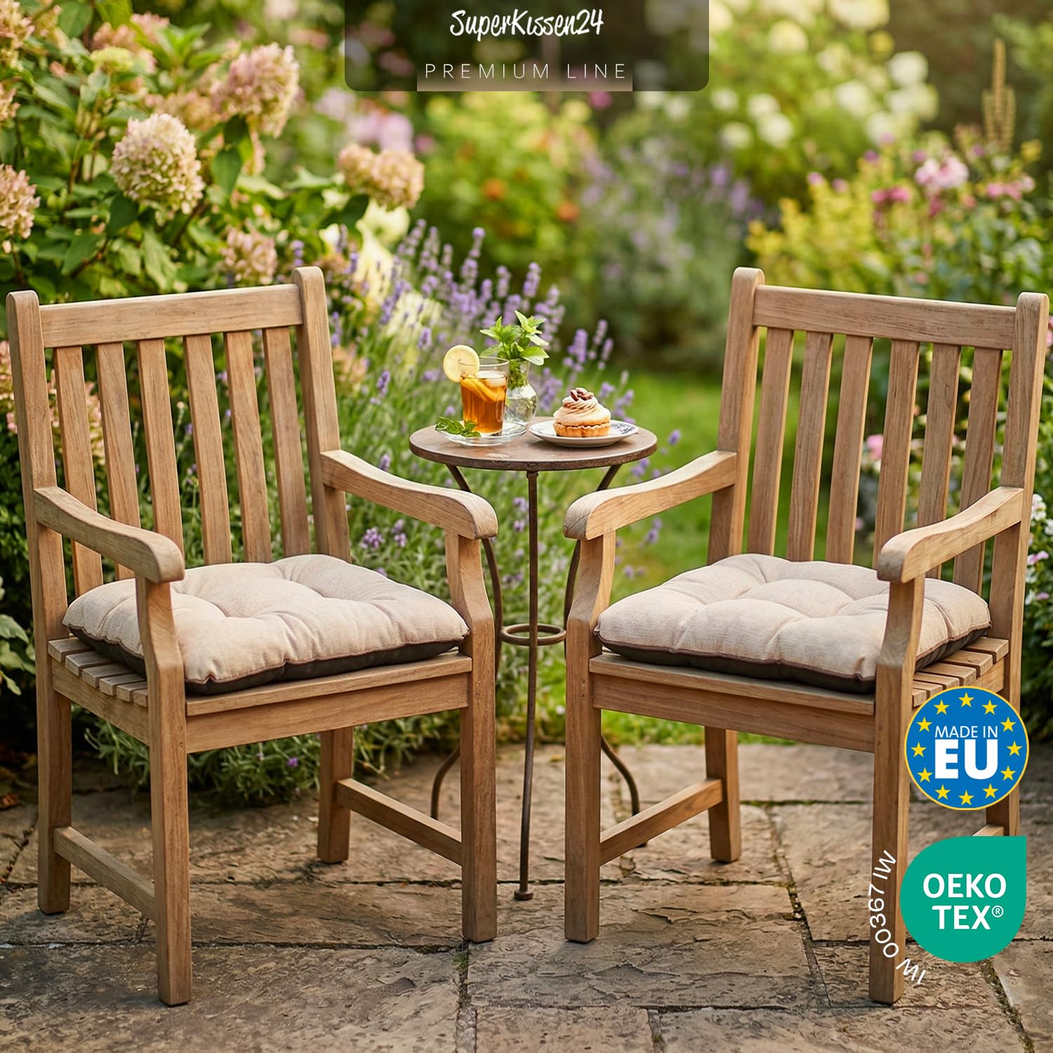 SuperKissen24. Cuscini per Sedie - Cuscino 45x45 cm da Esterno ed Interno Comoda Seduta Impermeabile per Mobili e Arredamento da Giardino, per Pavimento - Lino Beige