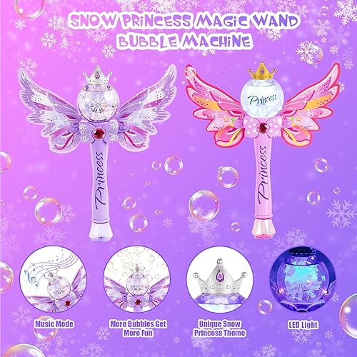 Vista 10 de Magic Princess - Varita de burbujas para niños, máquina de burbujas automática iluminada y musical y soplador de burbujas, fiesta de cumpleaños