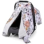 Rquite Baby Car Seat Cover, Carseat Covers Baby Girl, Minky Infant Car Seat Cover Winter, Peekaboo Opening Car Seat Canopy, Multi-use Baby Carrier, Stroller, Nursing Cover, Minky Blanket, Floral