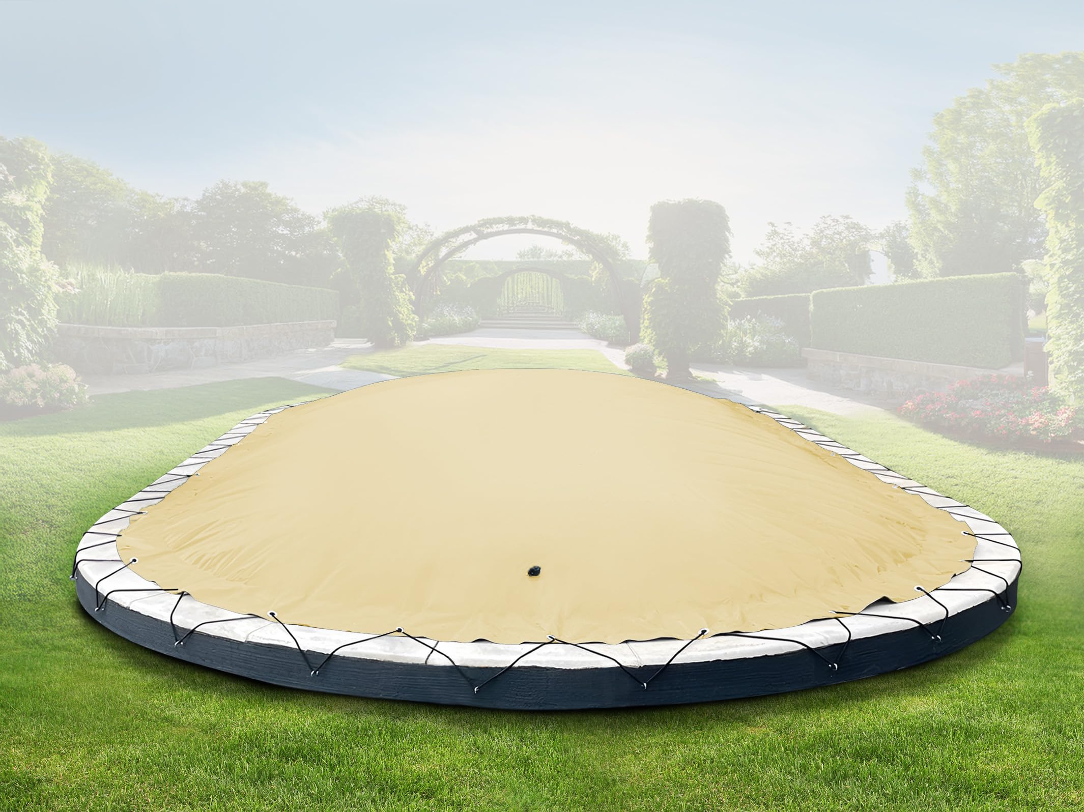 ANKO PLANEN Cubierta de Piscina Hinchable Ovalada – Lona de Cobertura Premium para Piscina – solución Ideal para el Invierno AirDeluxe (9,16m x 4,60m, Beige)