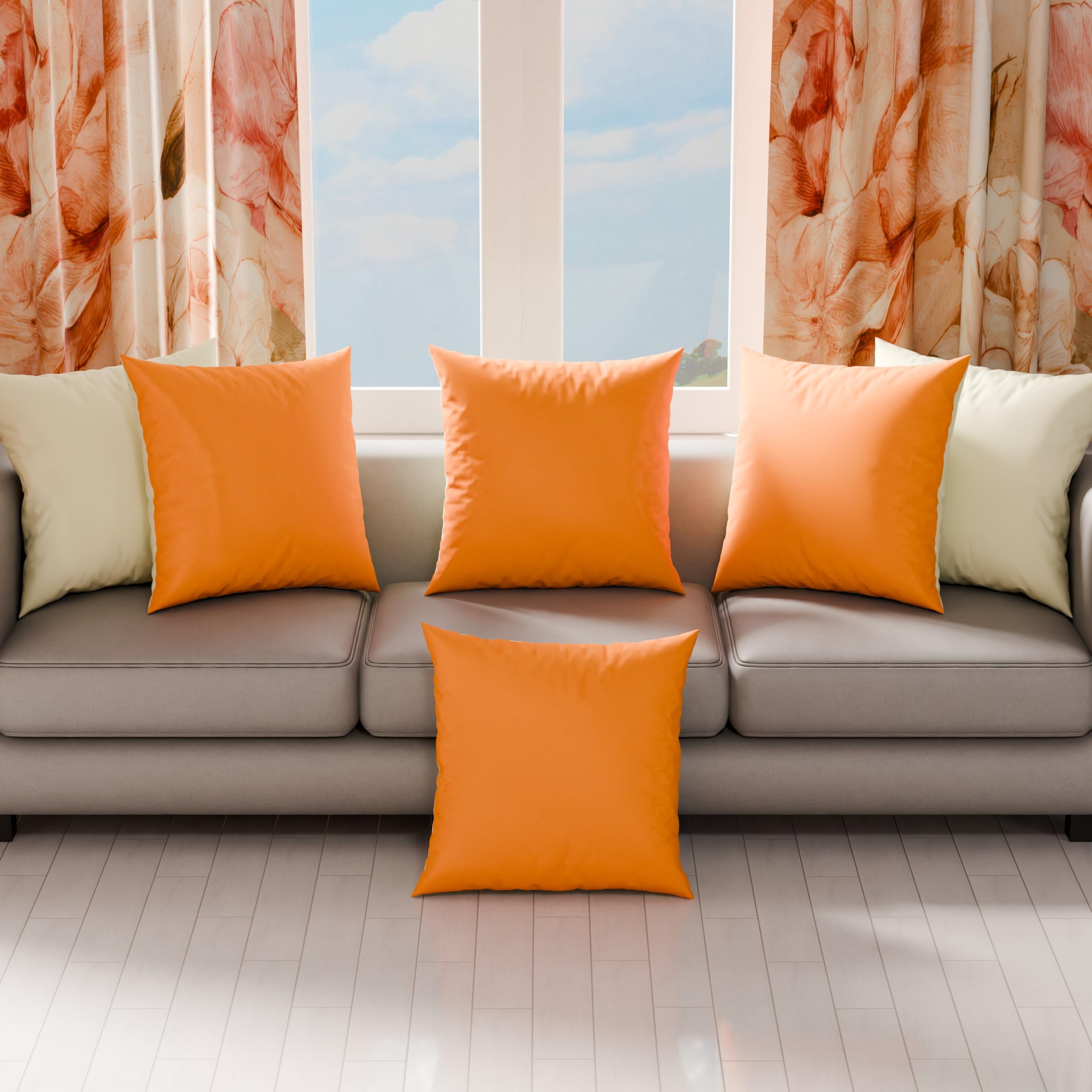 PETTI Artigiani Italiani - Coppia di Federe Cuscino 40x40 cm in Microfibra, Cuscini Arredo Camera da Letto, Divano, Set 2 Fodere Copricuscino, Federa Double Face Arancione Panna - 4