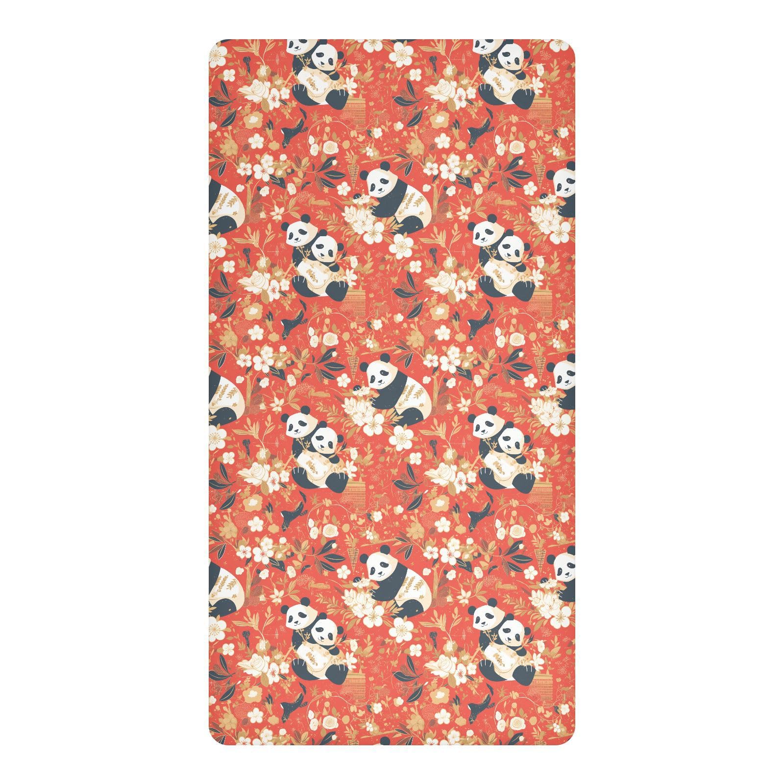 Drap housse berceau imperméable motif panda rouge doré garçon 132x71