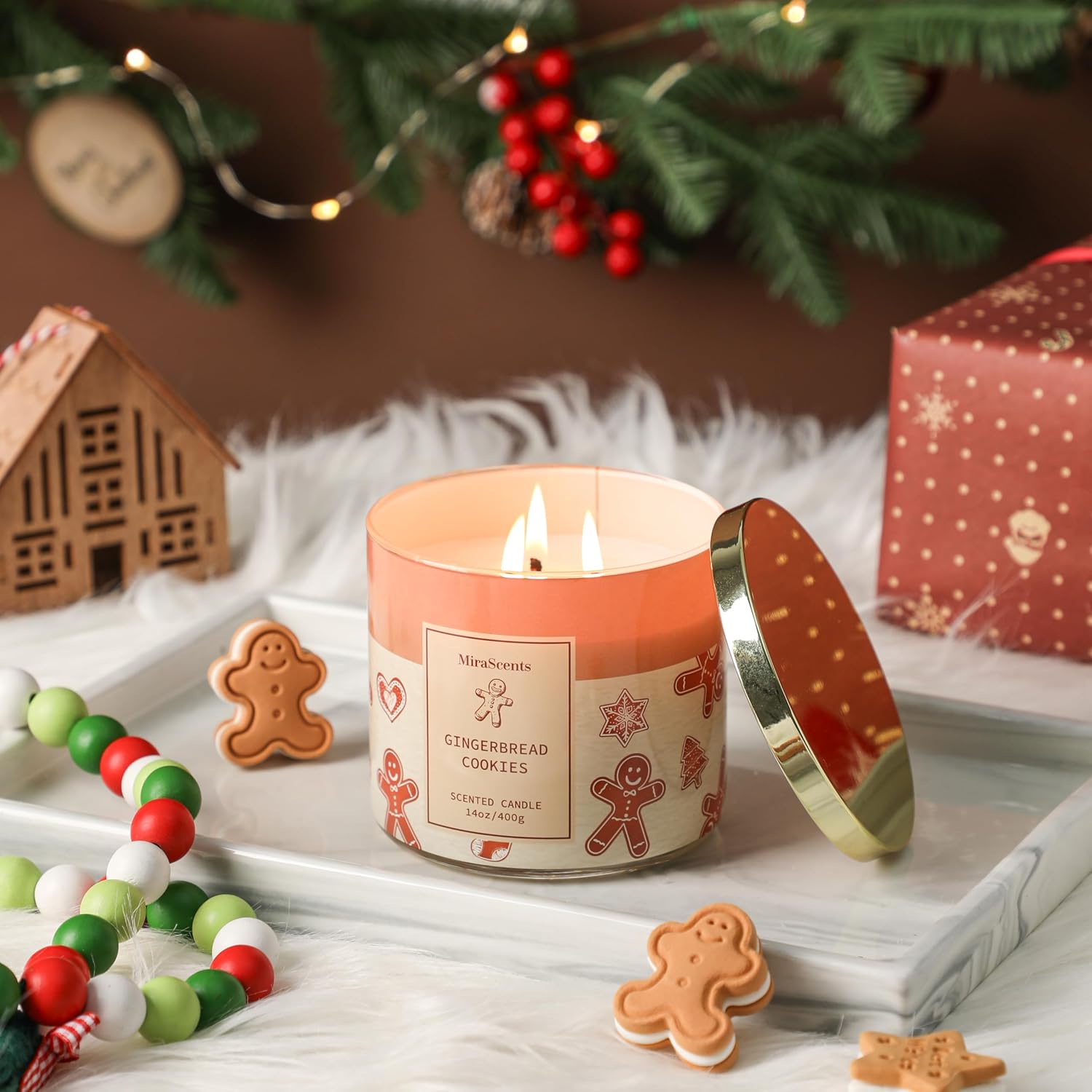 Gingerbread Candle, Christmas Candles, Christmas Gingerbread Cookie Scented Candles with Large 3 Wicks, Xmas Candle Gift, 14oz - Image 2