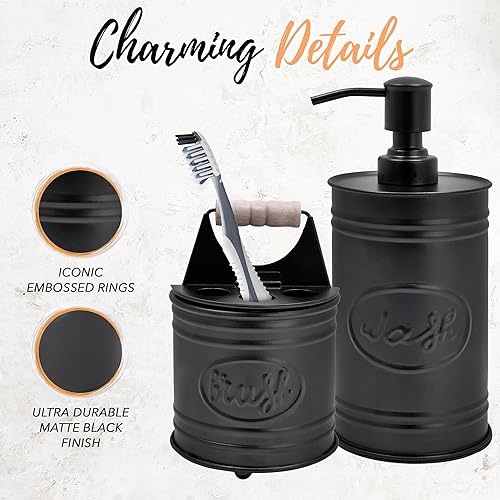 Miniatura 3 de Autumn Alley Juego de accesorios de baño rústicos, dispensador de jabón y soporte para cepillos de dientes, accesorios de baño occidentales,