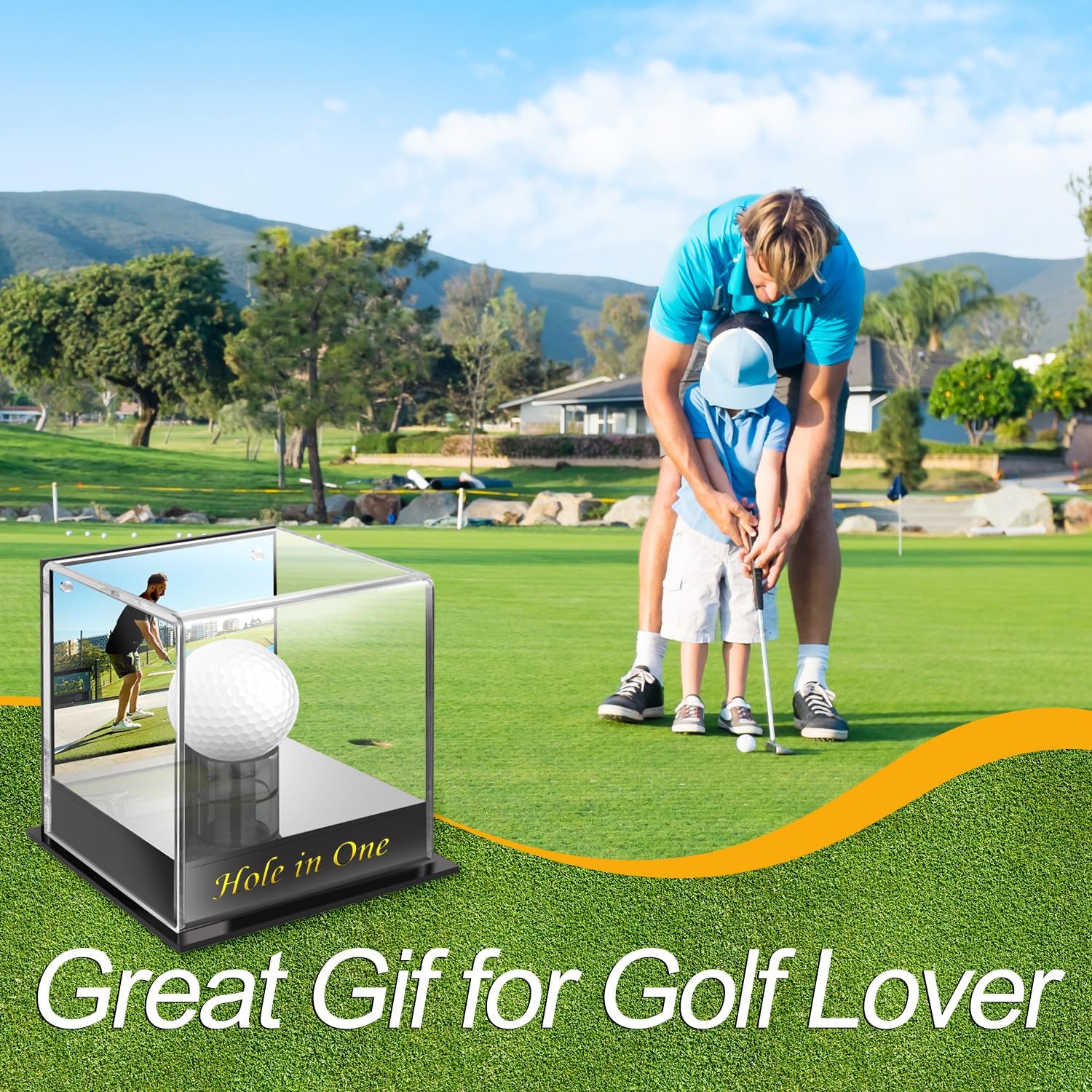 Golf Ball Display Case, Golf Ball Display Case, Memorabilia Golf Ball Storage Box with Scorecard & Photo Display Frame