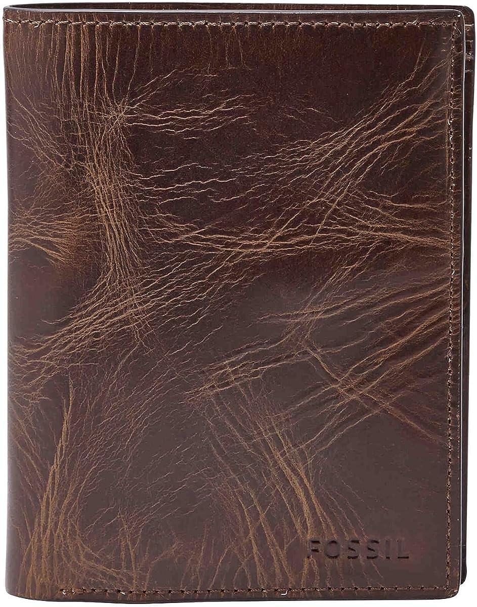 Cartera para hombre, cartera plegable con combinación internacional de gran capacidad con bloqueo RFID de cuero Derrick para hombre, marrón oscuro