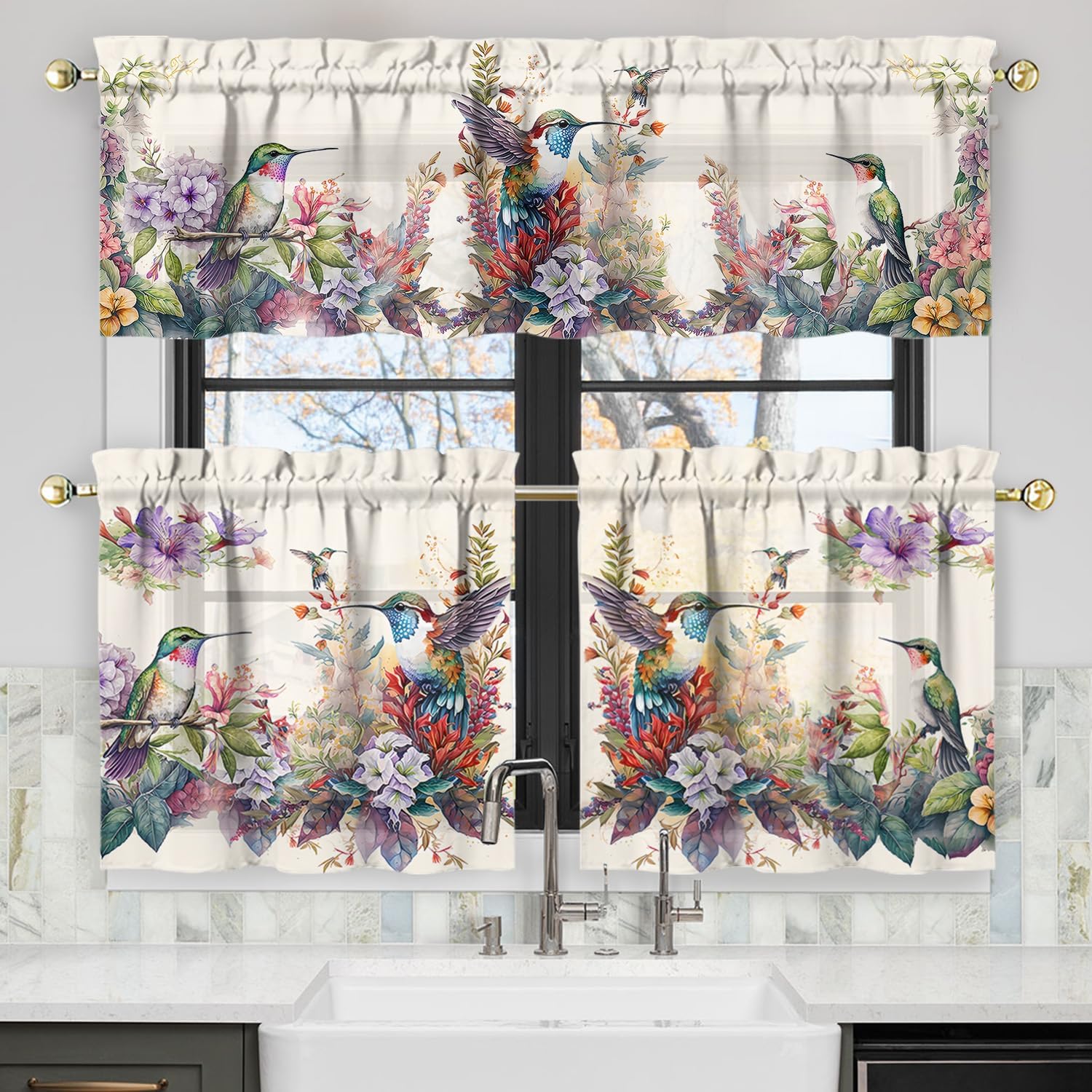 Hello Fall Pumpkin Kitchen Curtains Valances and Tiers Set for Windows,Autumn Bathroom Window Curtain Valance 3 Piece Sets,Thanksgiving Kitchen Decor for Living Room,54''x 36''