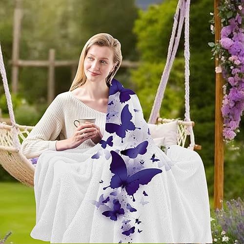 Miniatura 5 de Manta de mariposa morada de 60 x 50 pulgadas, regalos de mariposa para mujer, manta de franela de forro polar femenino para sofá, cama, decoración