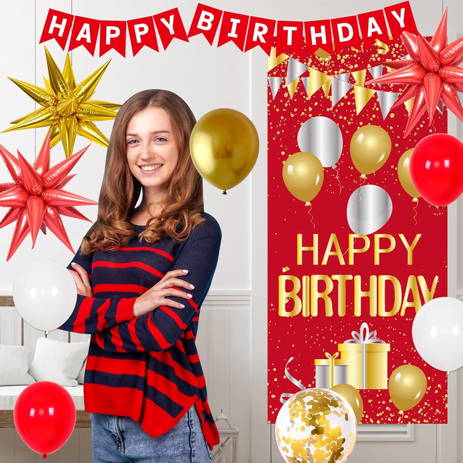 Red and Gold Party Decorations, Red Birthday Decorations for Men Women & 21st Birthday Decorations for Men Women, Red Black Happy 21st Birthday Decorations for Him Her