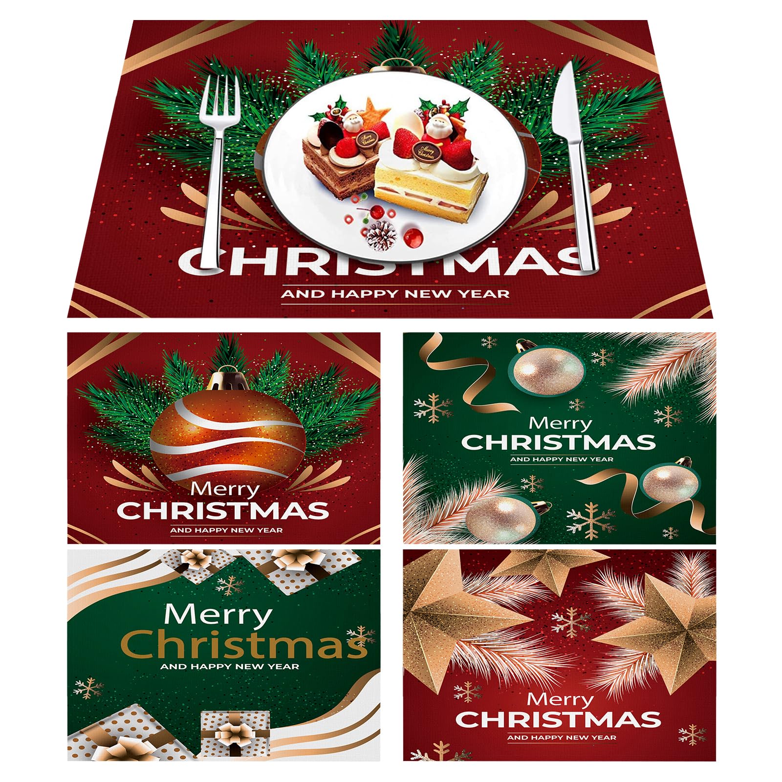 Lvjkes 4 Stück Platzset Weihnachten, 30 x 45 cm Tischsets Abwaschbar - D