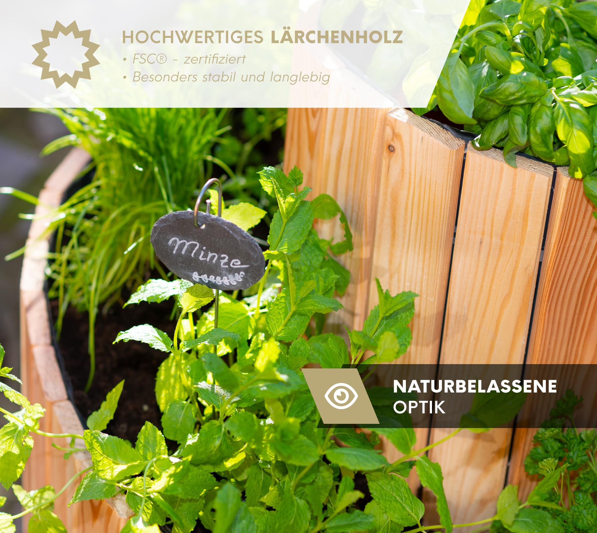 WESTMANN Kräuterschnecke aus Holz – Kräuterbeet für Garten, Terrasse und Balkon – Holz- & Frühbeet zum Bepflanzen von Kräutern oder Blumen – Blumenkasten für Hobbygärtner - 55x55x74 cm (BxTxH)