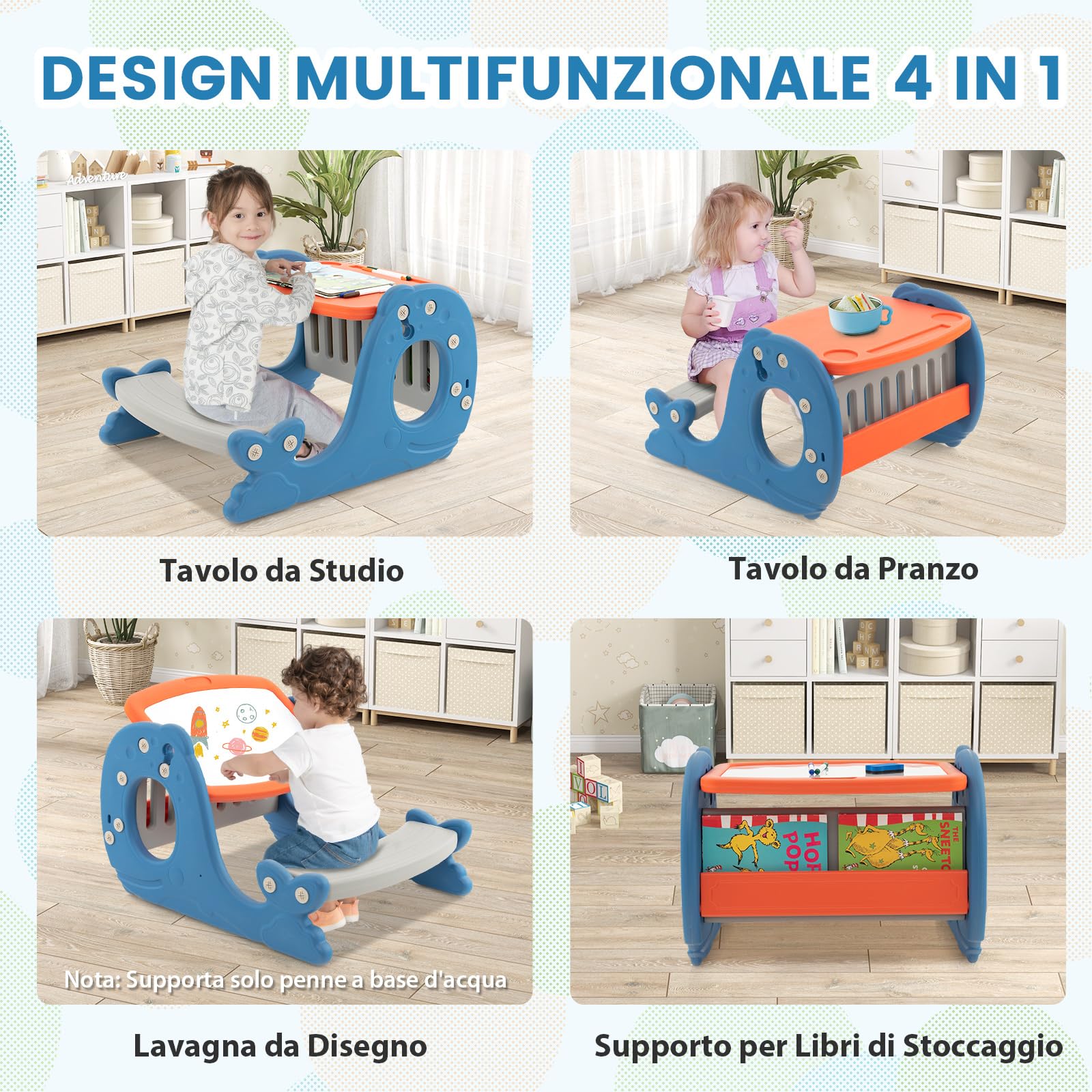 COSTWAY Set Tavolo Attività Convertibile Multifunzionale per Bambini, Blu