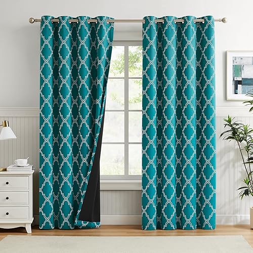 Miniatura 25 de Melodieux Cortinas Opacas Completas con Estampado Marroquí de 84 Pulgadas de Largo para Dormitorio y Sala de Estar, Aislamiento Térmico Reductor de