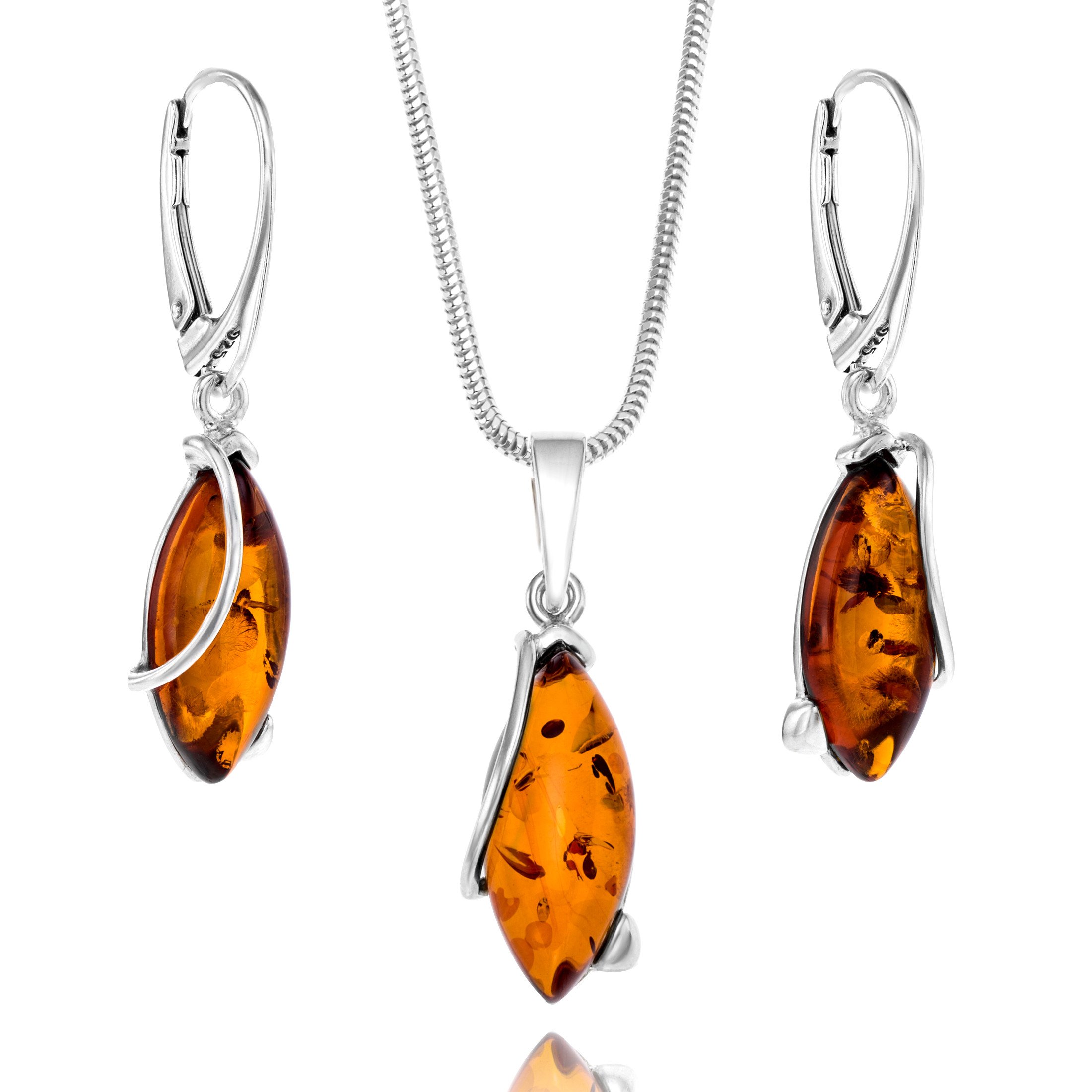 Copal Conjunto De Joyas Para Mujer Con Ámbar Y Plata 925 Con Cadena Ajustable