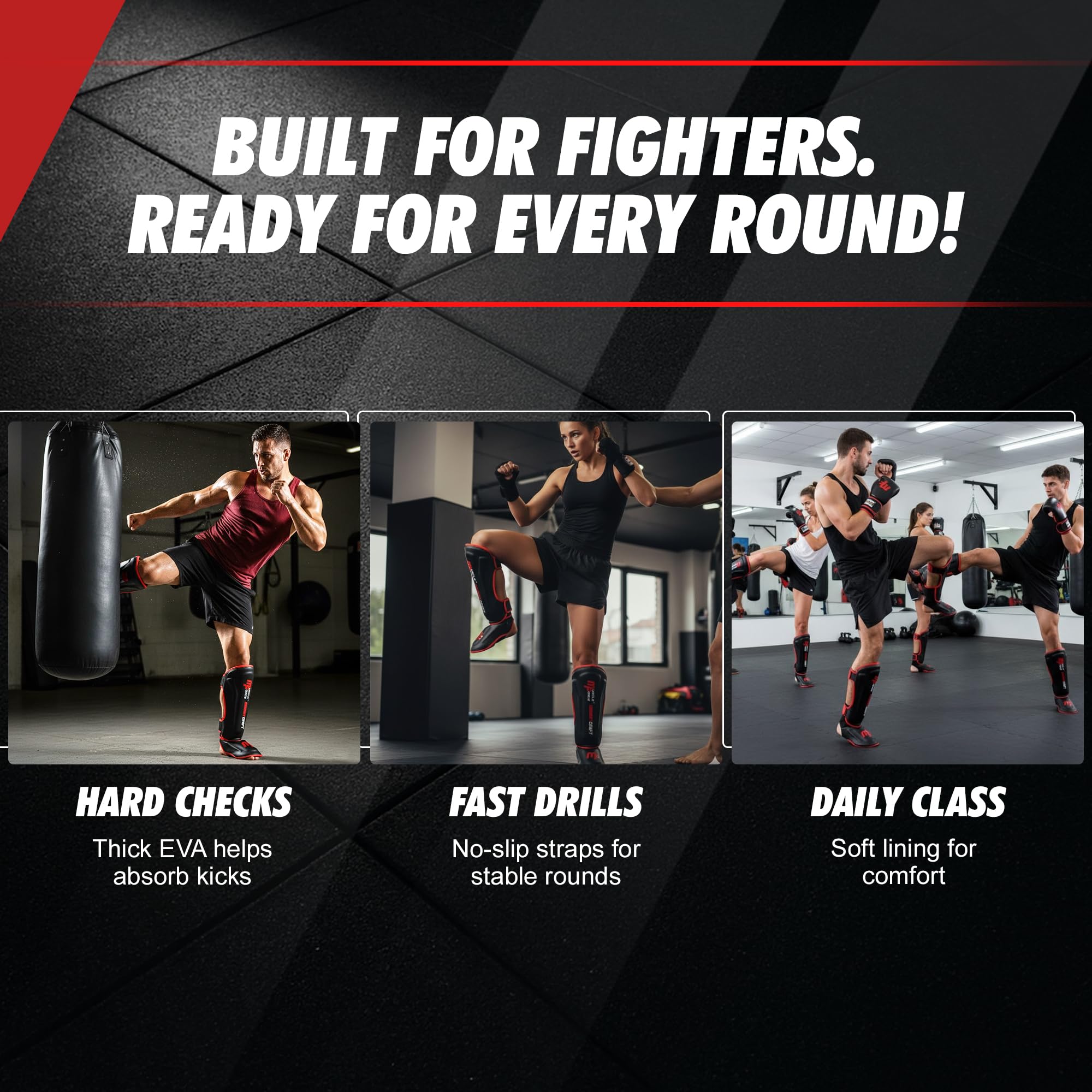 Paratibie Kick Boxing con Protezione del Piede Taglia M/L/XL – per Muay Thai, MMA e Arti Marziali – Imbottitura Eva Alta Densità, Cinghie Regolabili, Rivestimento in Velluto Traspirante