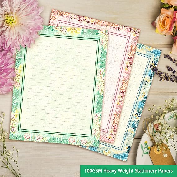 Vintage Morris Stationery Paper (Lined) 48 PC, Medieval Europe Pattern, Printer Friendly, Both Sides Printed, Writing Stationary Letter Size 11 x 8.5 in