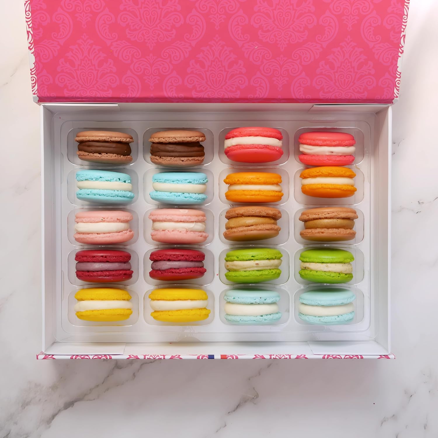French Macarons Gift Box – 20 Assorted Flavors – Handcrafted Cookies with Authentic Parisian Recipe – Gluten-Free Macaroons – Gourmet Snack or Dessert Treat – Fresh Baked Upon Order