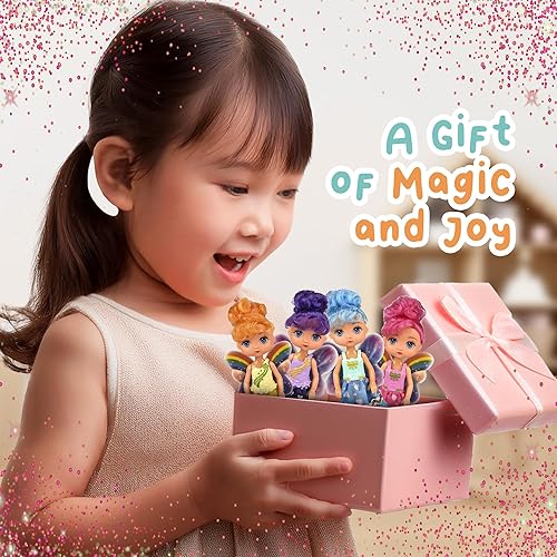 Miniatura 7 de Forest & Twelfth Juego de 4 mini figuras de hadas, bonitos juguetes de princesa de 5.75 pulgadas con alas y accesorios para el cabello, juego de