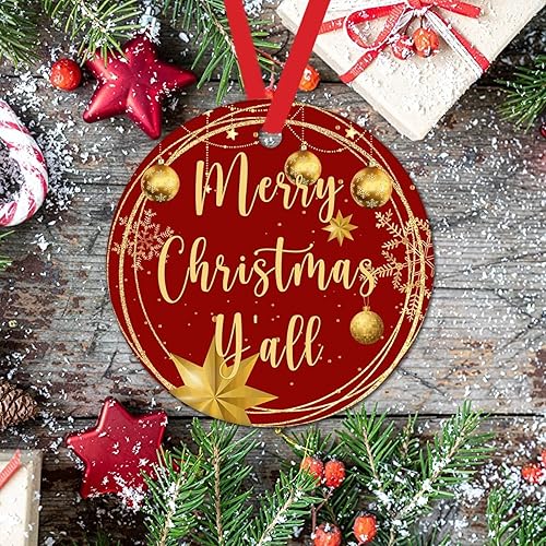 Miniatura 66 de Tree Decoration Ornaments Merry Christmas Y'all Ceramic Ornament Xmas Keepsake Gold Snowflake Ball Wreath Christmas Decor Welcome Winter Xmas