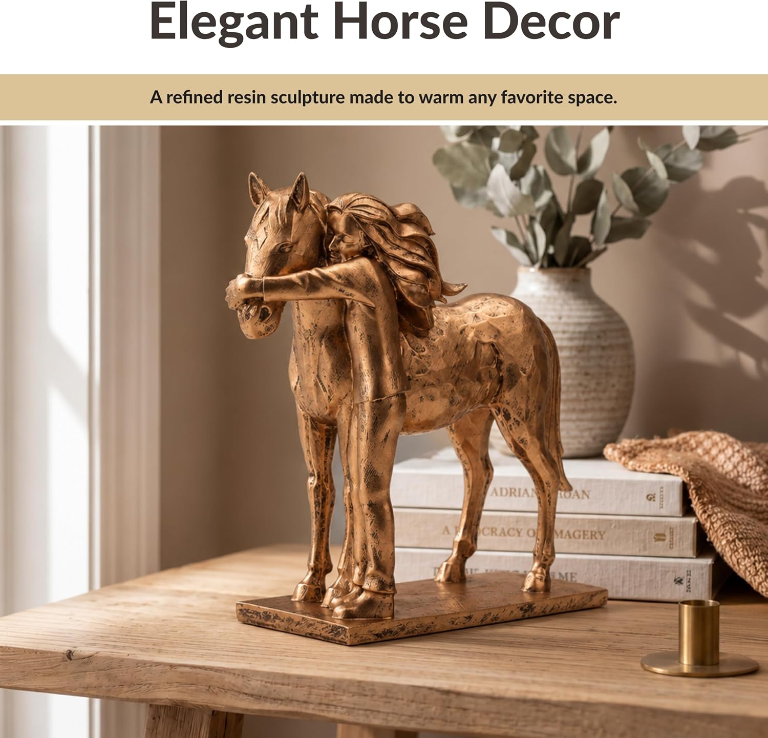 TSZ Girl and Horse Figurine Bronze - Collectible Hand-Painted Resin Statue image 3