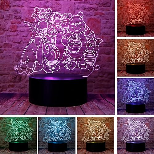Familia Winnie Pooh Bear Eeyore Tigger Piglet Roo Rabbit Robin Eeyore Friends Figura de anime 3D LED Decoración de dormitorio Lámpara de mesa para