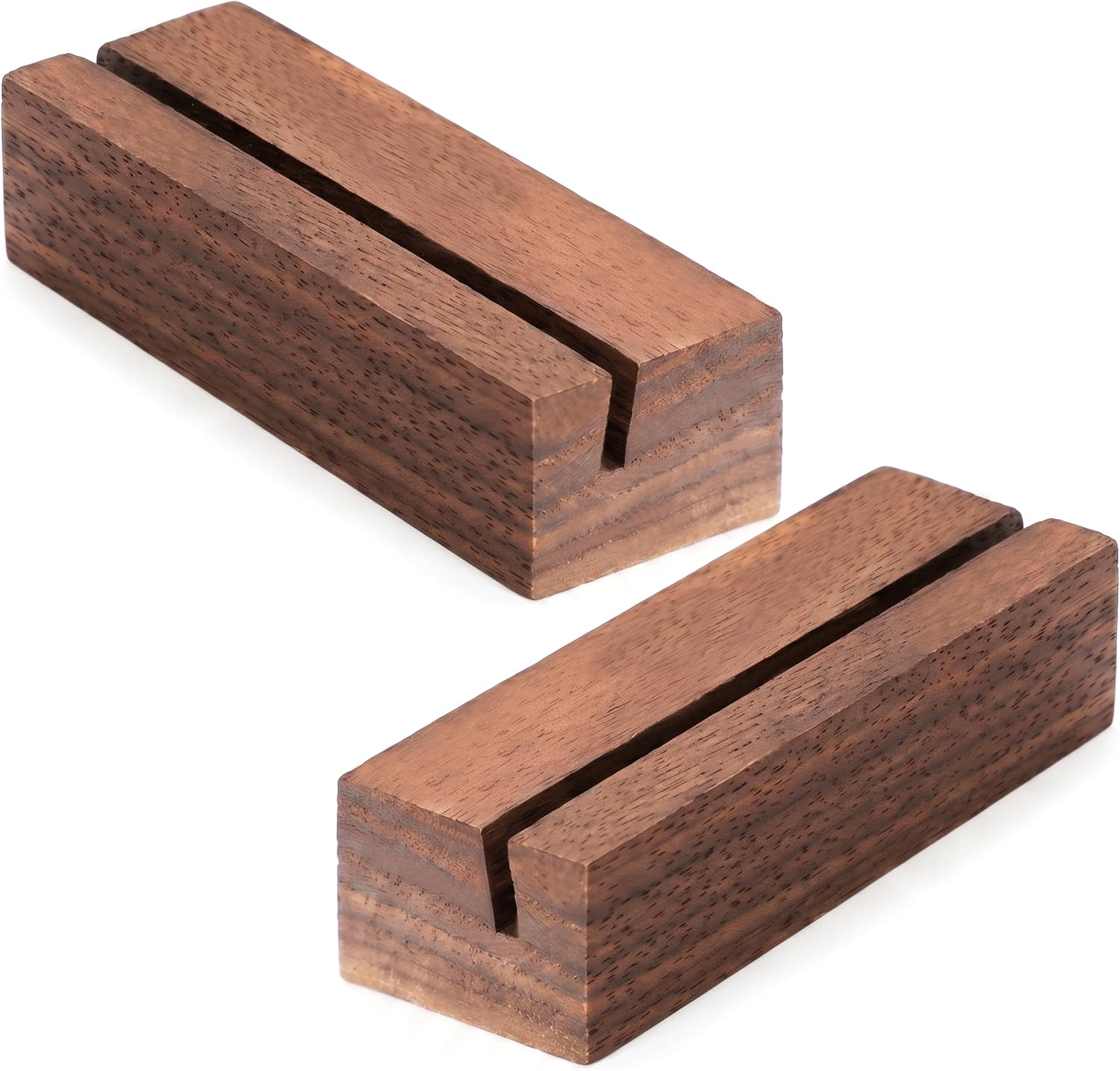 10 Pack Walnut Wood Card Holder Stand, Wooden Tabletop Display Stands for Photos, Postcards, Menu, Price Tags, Table Numbers, Calendars, Desk Name Card Holders for Restaurant, Home Decor, Office,