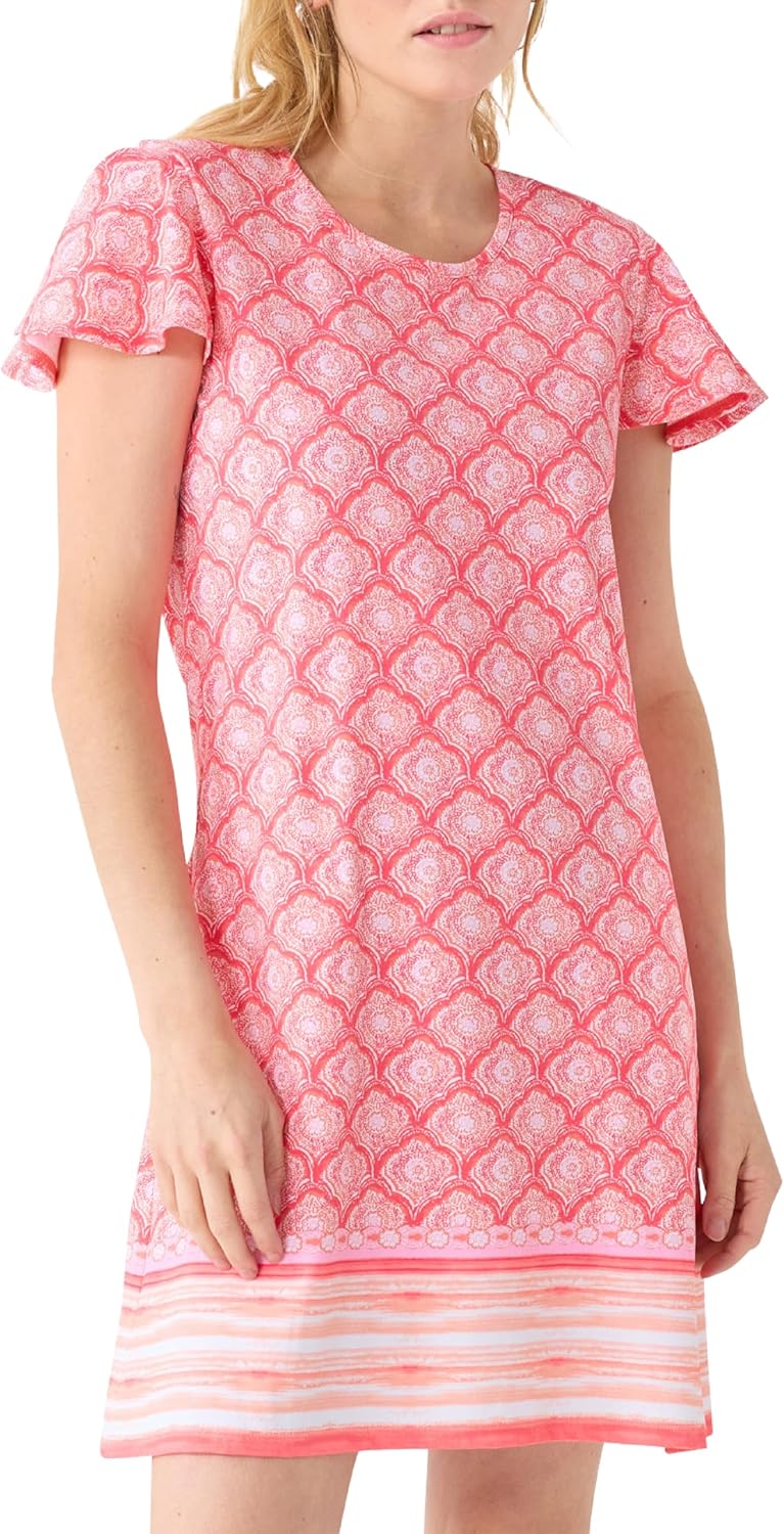 Cabana Life Ruffle Short Sleeve Dress - 50+ UPF Sun Protection Resort Wear, Casual Sun Dress