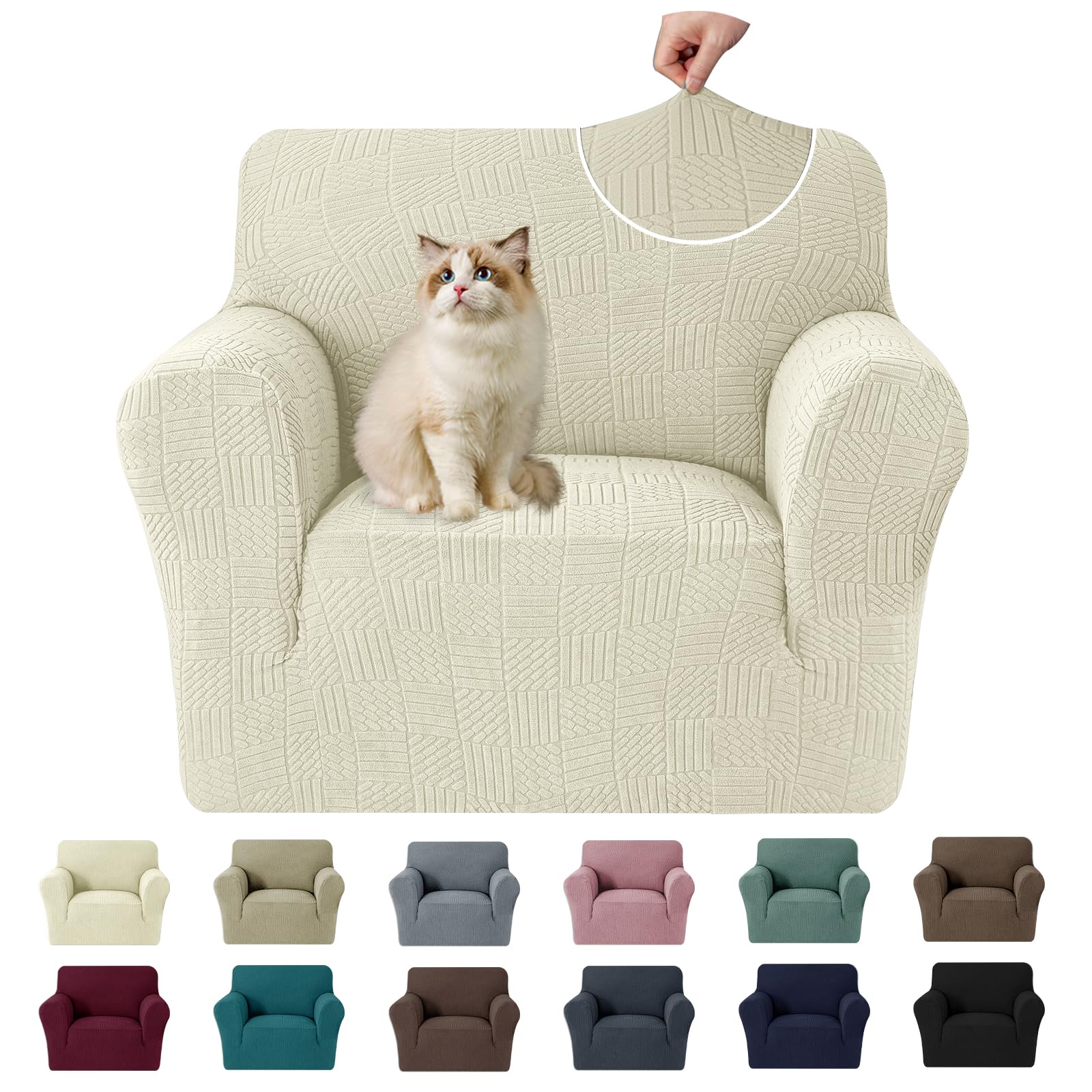 Ystyle Stretch Couchüberzüge 1 Sitzer Mit Armlehne, Beige | Sessel Überzug Antirutsch, Universal Sofa Cover, Durable Waschbar Couch Bezug, Kratzfester Sofahusse Für Haustiere
