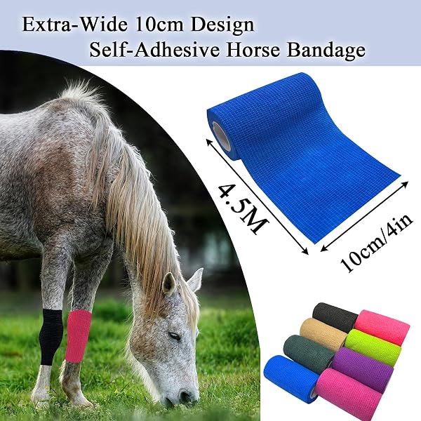 8 Rollen Selbstklebender Verband Bandage, 10cm*4,5m Verband Selbstklebend, Elastischer Fixierbinde Haftbandage Kohäsive Bandage Elastische Binde für Sport Vet Wrap Pet für Katze,Hund,Pferd - 2