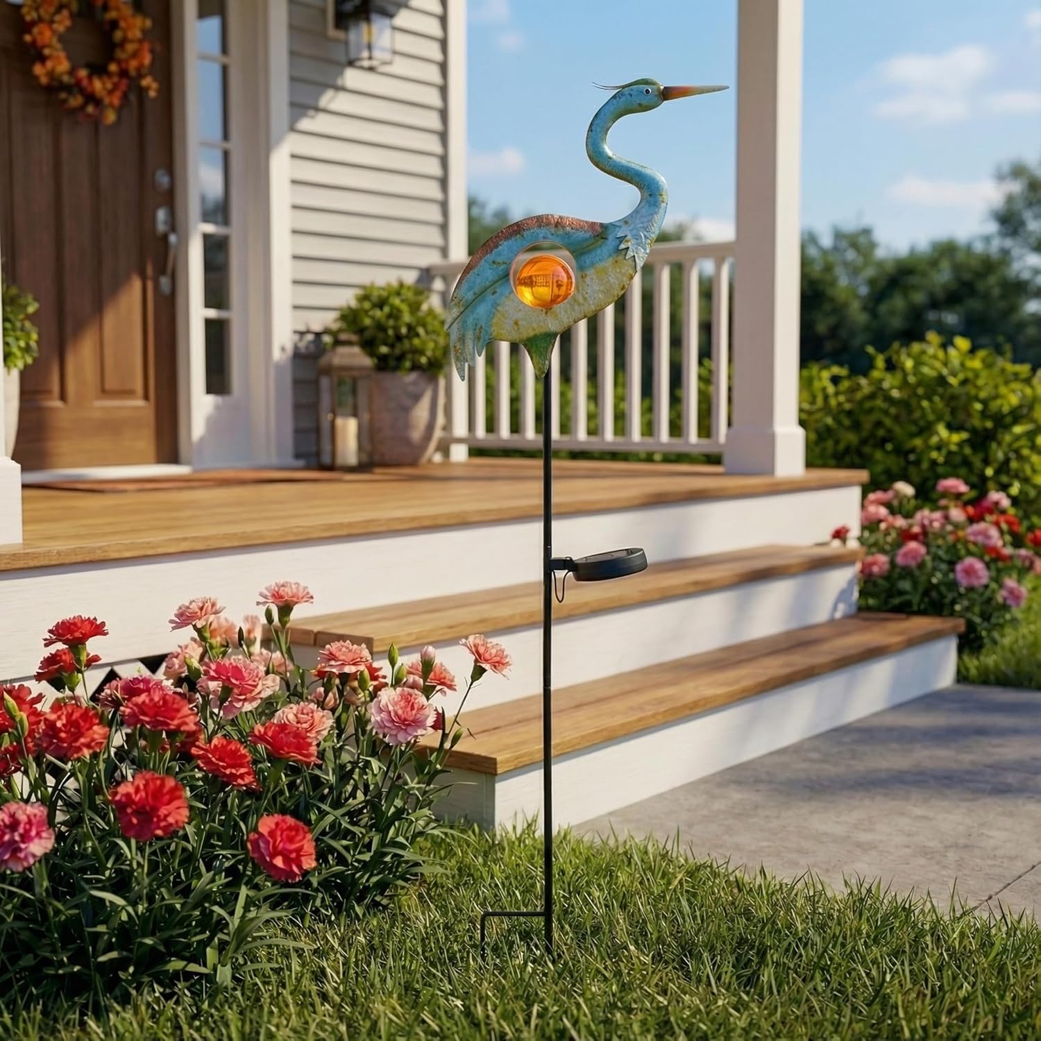 TERESA'S COLLECTIONS Blue Heron Outdoor Solar Lights for Garde Decor, Metal Yard Decorations Outdoor Decorative Garden Stake for Outside, Yard Art Pathway Lights for Patio Decor 37",Gifts for Mom