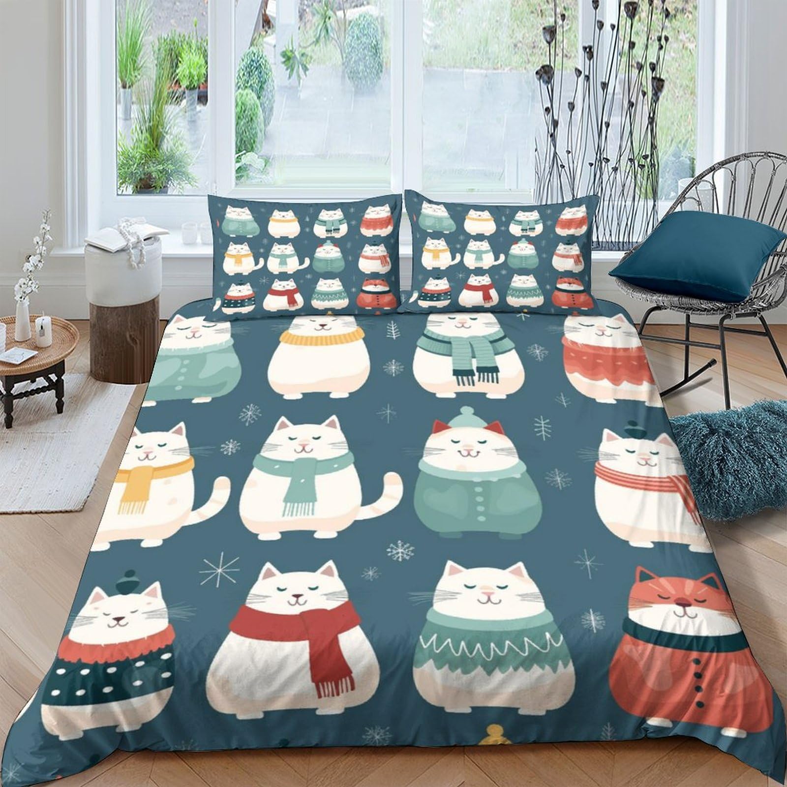 Housse de couette chat 3D facile à nettoyer parure de lit souple