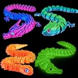 3D Printed Animals 3D Printed Toys Articulated Large 3D Printed Animal Figurines Fidget Toys with Snake, Dragon, Crocodile & Gecko, Perfect for Home Décor & Gift, 4Pack