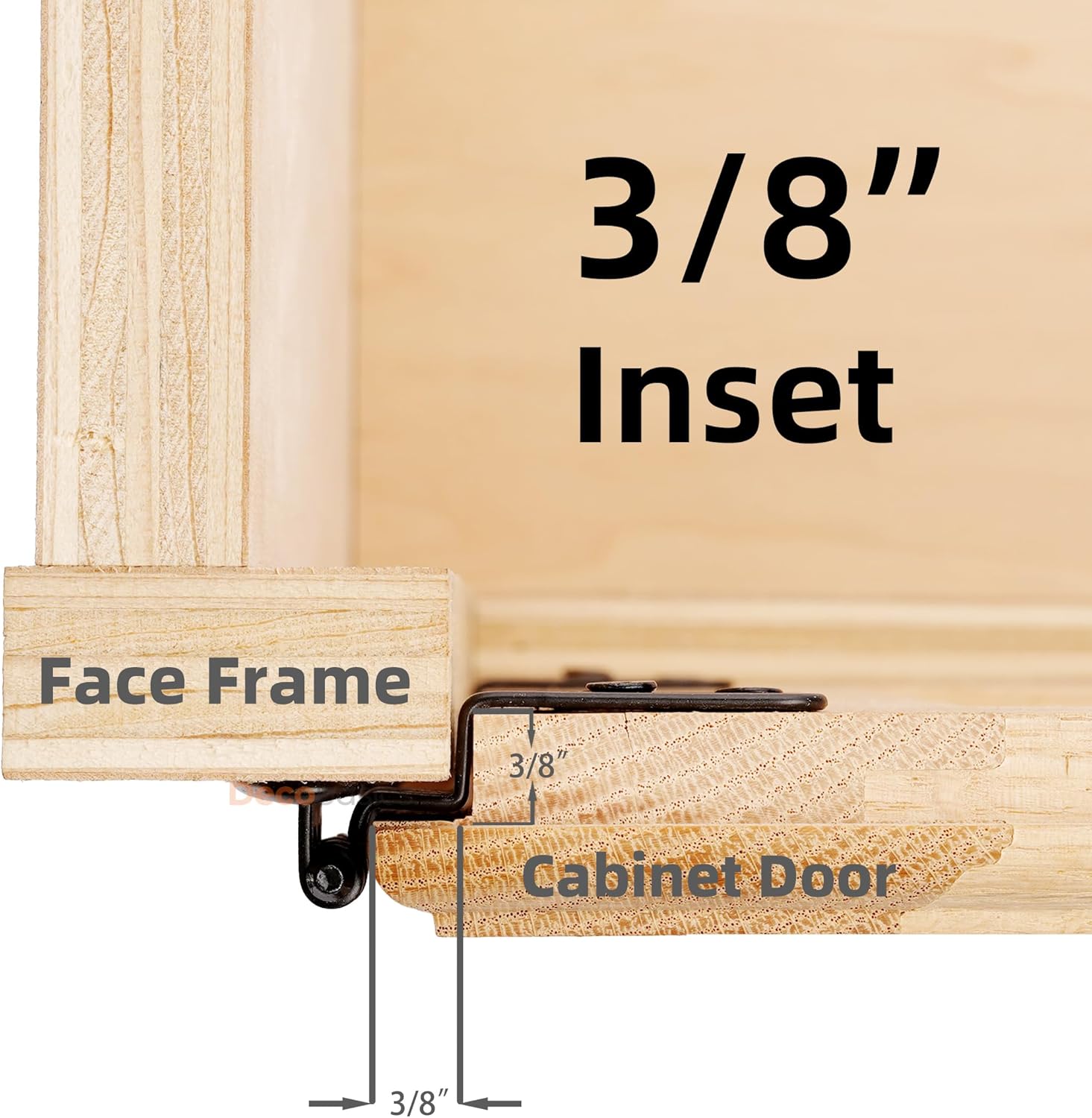 Decobasics Free Swinging 3/8" Inset Cabinet Hinges Black (50 Pack /25 Pair) for Kitchen Cabinet Doors -Come with Upgraded Matching Screw & Quiet Soft Close Bumper