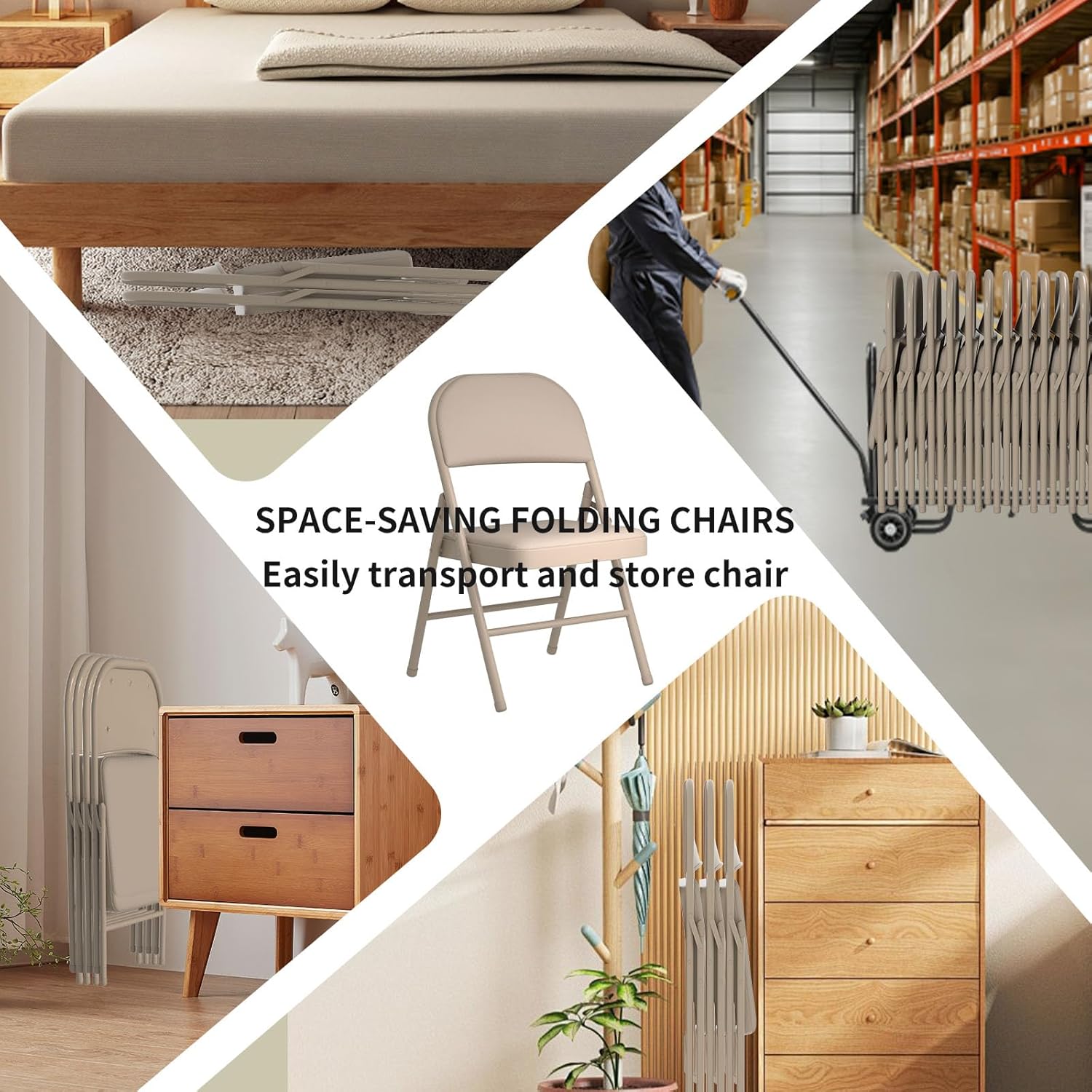 SHGJ&SOFT Set of 2 Folding Chairs with Padded Seats and Backs, Metal Frame Chair for Indoor and Outdoor, Home Office, Dorm, Party, Backyard, Lawn, Patio (Brown, 2-Pack)