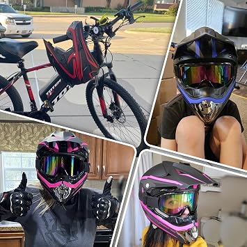 Youth Adult Dirt Bike ATV Helmet Motocross Anti-Collision Full Face Motorcycle DOT Approved BMX Downhill Off-Road Mountain Bike Helmet with SUV Goggles Gloves Face Shield