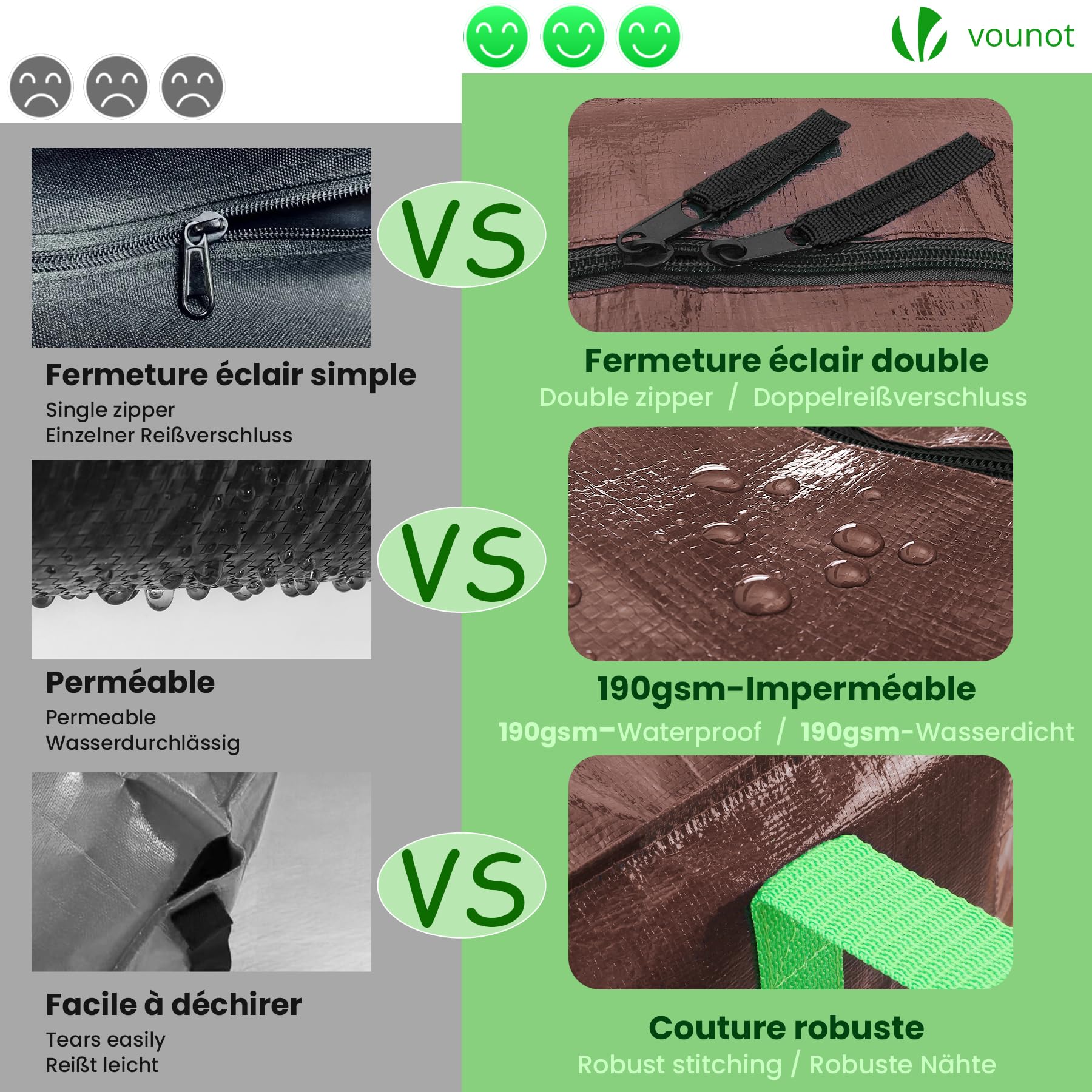 VOUNOT® Pack de 10 Bolsas de Mudanza Grandes con Asas y Correas de Mochila, Bolsas de Almacenamiento Resistentes para Guardar Ropa y Embalar, Marrón