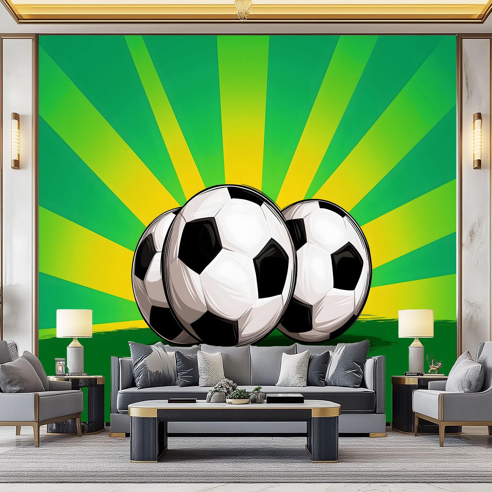 WTD - Carta da parati fotografica 350 x 256 cm, motivo: videogiochi, sport, calcio, grande sfondo TV, sfondo verde, in tessuto non tessuto, per soggiorno, camera da letto, decorazione murale
