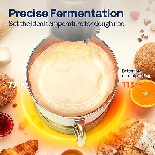 Miniatura 4 de VIVOHOME Batidora de pie con fermentación, batidora eléctrica de masa preestablecida de un solo toque con tazón de 6 cuartos de galón, batidora de