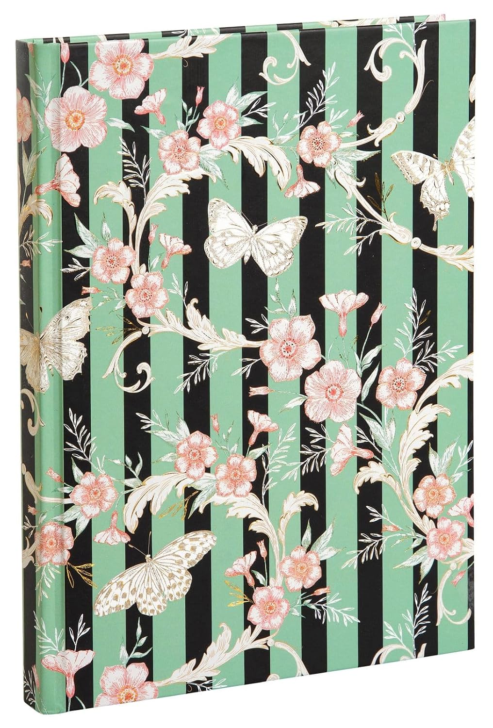 goldbuch 64 361 Notebook A5 Hybrid Stripes Hardcover Floral Design 200 Pages Blank Paper 100gsm Paper Diary for School and Office Bookmark Cover Art Print 15 x 22 x 2 cm Black Green image 2