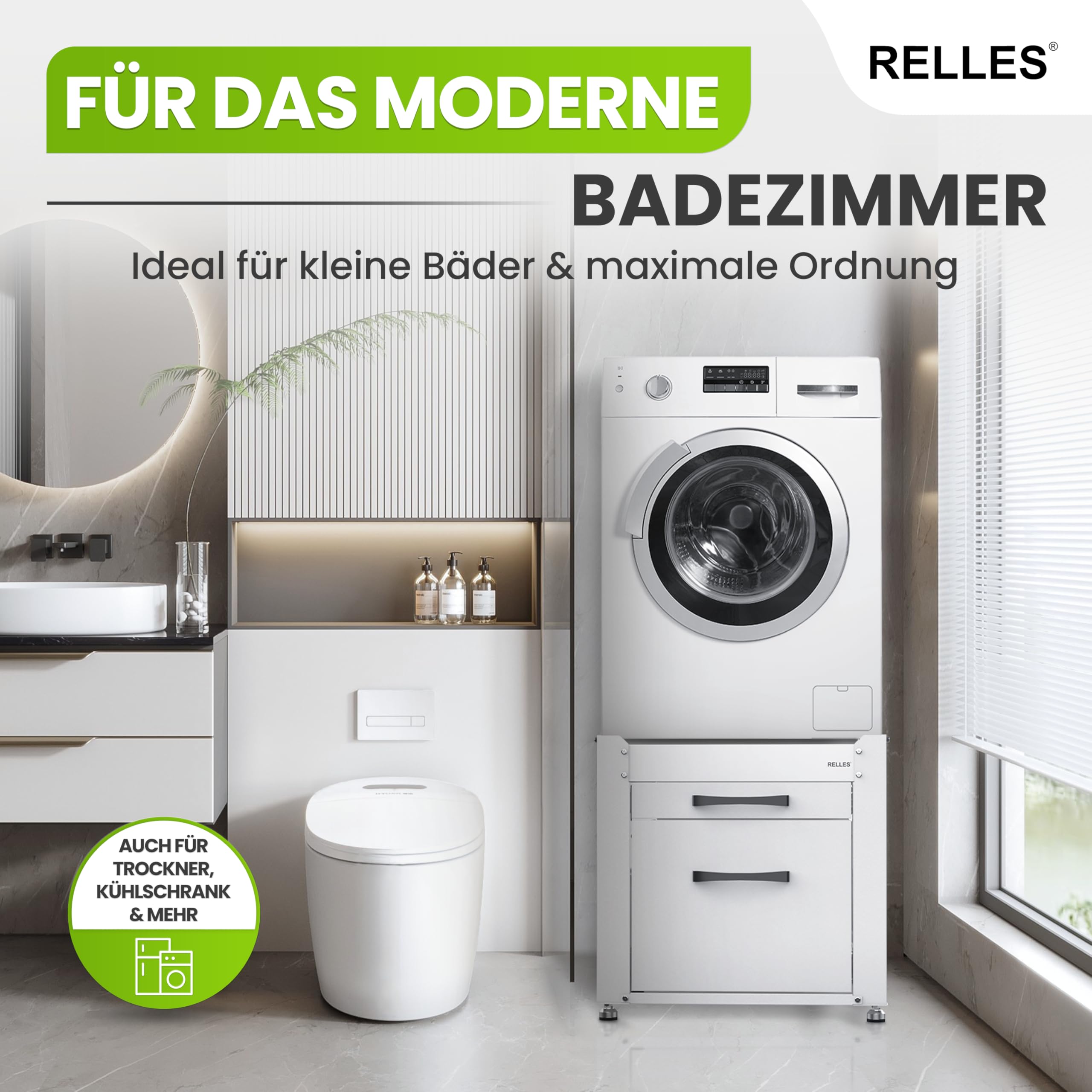 Untergestell mit Schublade und Ablage, 500 kg Tragkraft, Unterbau aus Stahl, 62x62x57,5 cm (LxBxH), Podest für Waschmaschine und Trockner, Unter Schrank Erhöhung, Höhenverstellbare Füße