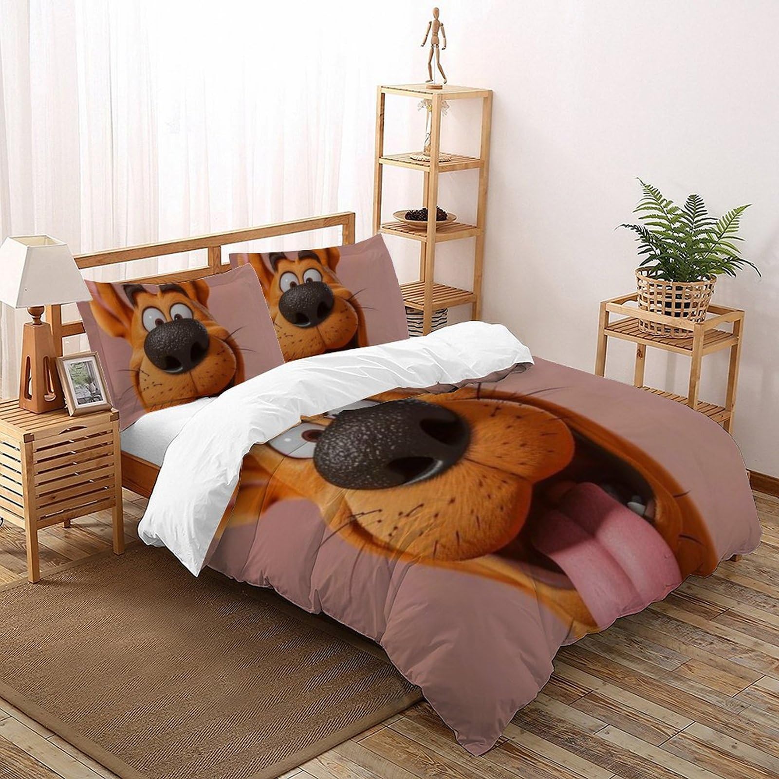 Housse de couette 260x220 chien souriant parure de lit animaux 3D avec 2 taies d'oreiller